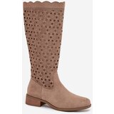 Boto Women's Low Heel Boots with Openwork Pattern Beige Marcelline | Shoptok.si