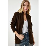  Women's Brown Zippered Knitwear Cardigan Cene