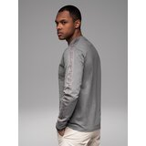 Ombre Men's cotton U-neck longsleeve with piping and chest print - grey | Eponuda.ba