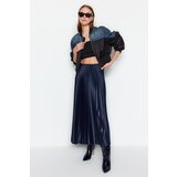 Trendyol Navy Blue Pleated Maxi Knitted Skirt Cene