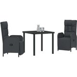 vidaXL 3-delni vrtni jedilni set s blazinami črn poli ratan | Shoptok.si