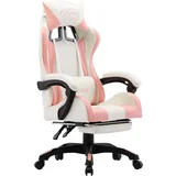 Racing stol z oporo za noge roza in belo umetno usnje