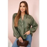 Kesi Włoski Cotton shirt blouse with hearts khaki cene