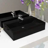 Umivalnik z odprtino za pipo iz keramike črn 76x42,5x14,5 cm