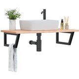  The Living Store Stenska polica za umivalnik jeklo in trdna bukovina - Polica Za Umivalnik, (21487591) | Shoptok.si