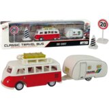  Crveni retro autobus s kamp prikolicom i prometnim znakovima | shoptok.hr