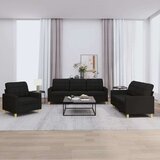  3-dijelni set sofa s jastucima crni od tkanine Cijene