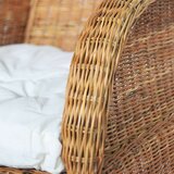 vidaXL Enosed z blazino svetlo rjav naravni ratan in platno | Shoptok.si