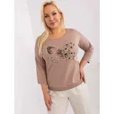 Fashionhunters Navy beige plus size blouse with butterfly