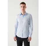 Avva Men's Blue 100% Cotton Satin Hidden Pocket Slim Fit Slim Fit Shirt Cene