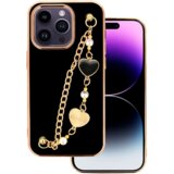 Onasi Trendy silikonski ovitek z zapestnico za iPhone 14 Plus 6.7 - črn s srčki Cene