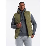 Ombre men's quilted sleeveless jacket with neon accents - olive Cene