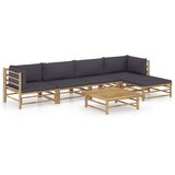 Maison Chic Seti vrtnega pohištva - Vrtna garnitura - Vrtni pohištvo set s temno sivimi blazinami 6-delna bambus, (21805188) | Shoptok.si
