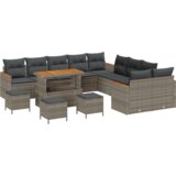 vidaXL 14 delna vrtna sofa garnitura z blazinami siva poli ratan akacija | Shoptok.si