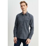 ALTINYILDIZ CLASSICS Men's Navy Blue-gray Slim Fit Buttoned Collar Gingham Flannel Lumberjack Shirt Cene