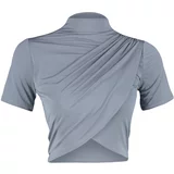 Trendyol Gray High Neck Short Sleeve Draped Crop Blouse Knitted Blouse
