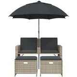 vidaXL Vrtna sofa 2-sjed sa suncobranom i tabureima svijetlo sivi | shoptok.hr