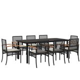 9-dijelni vrtni blagovaonski set s jastucima crni od poliratana Crna Dužina stola 200 cm | Shoptok.si