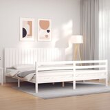 vidaXL Posteljni okvir z vzglavjem bel 200x200 cm trden les Cene