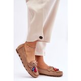 Boto Suede Loafers With Bow And Fringes Dark beige Dorine | Shoptok.si