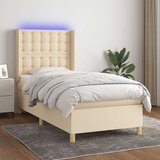 vidaXL Box spring postelja z vzmetnico LED krem 90x190 cm blago | Shoptok.si
