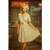 numoco basic 604-2 Sensual black polka dot dress with a wrap neckline and decorative belt - white | Shoptok.si