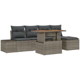 vidaXL 6 delni vrtni jedilni set s blazinami sivo poli ratan akacija | Shoptok.si