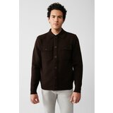 Avva Men's Brown Woolen Chest Pocket Buttoned Polo Collar Standard Fit Normal Cut Cardigan Coat Cene