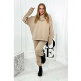 Kesi Insulated cotton set, sweatshirt with embroidery + trousers beige Cene