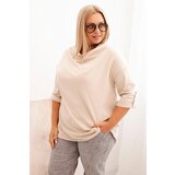 Kesi Włoski Plus Size women's blouse with cotton in a loose fit and a water neckline beige Cijene