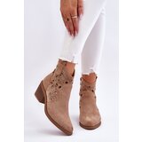 Kesi Women's Suede Openwork Cowboy Boots Daxon Beige | ePonuda.com
