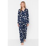 Trendyol Navy Blue Rabbit Printed Woven Pajamas Set Cene