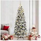 vidaXL Umjetno božićno drvce Bijela 210 cm PVC plastika čelik i PE - 210 cm s LED-ima i zlatnim/brončanim lopticama Zelena i bijela Cijene