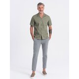 Ombre Men's short sleeve shirt with Cuban collar - khaki | Shoptok.si