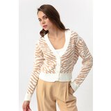 Lafaba Women's Beige Zebra Pattern Sweater Cardigan Cene