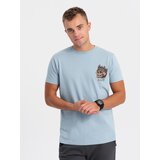 Ombre Men's cotton t-shirt with chest print - light blue | Shoptok.si