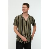 Trendyol Khaki Men Regular Fit Striped Top Collar Flowy Viscose Shirt Cene