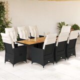  9-dijelni vrtni blagovaonski set s jastucima crni od poliratana Crna 190 x 80 x 75 cm | shoptok.hr