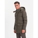 Ombre Men's long warm parka jacket with wool - dark grey melange | Shoptok.si