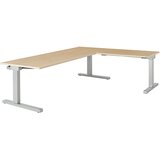 mauser Pisalna miza, s priključkom, ŠxG 2000 x 800 mm, kotni element na desni strani (širina 1000 mm), plošča imitacija javorja, ogrodje aluminijasto | Shoptok.si