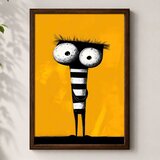 Wallxpert uramljena MDF slika 3752KACT-065, stilizovani lik sa velikim očima i prugastim telom na žutoj pozadini, 37 x 52 cm Cene