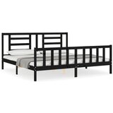 The Living Store Posteljni okvir z vzglavjem črn 200x200 cm trden les - Posteljni Okvir, (21526612) | Shoptok.si