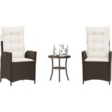  3-dijelni bistro set s jastucima smeđi od poliratana - Smeđa i krem 1 | shoptok.hr