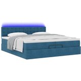  Otomanski posteljni okvir z vzmetnicami moder 200x200cm žamet | Shoptok.si