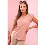 Kesi Włoski Women's sleeveless viscose blouse with decorative pearls on the shoulders in dark pink | Shoptok.si