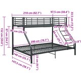  Okvir za krevet na kat crni metalni 140 x 200 / 90 x 200 cm | Eponuda.com