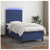 vidaXL Box spring postelja z vzmetnico LED modra 100x200 cm | Shoptok.si
