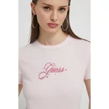 GUESS Originals Bombažna kratka majica ženski, roza barva