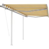 vidaXL Avtomatsko zložljiva tenda s stebrički 3,5x2,5 m rumena in bela Cene