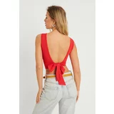 Cool & Sexy Women's Tie Back Crop Blouse Red